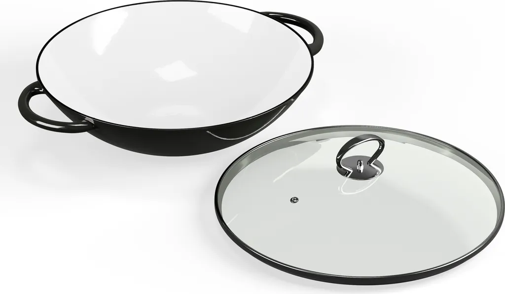 Poêle Wok Induction Profonde en Fonte Émaillée avec Couvercle de Cuisine