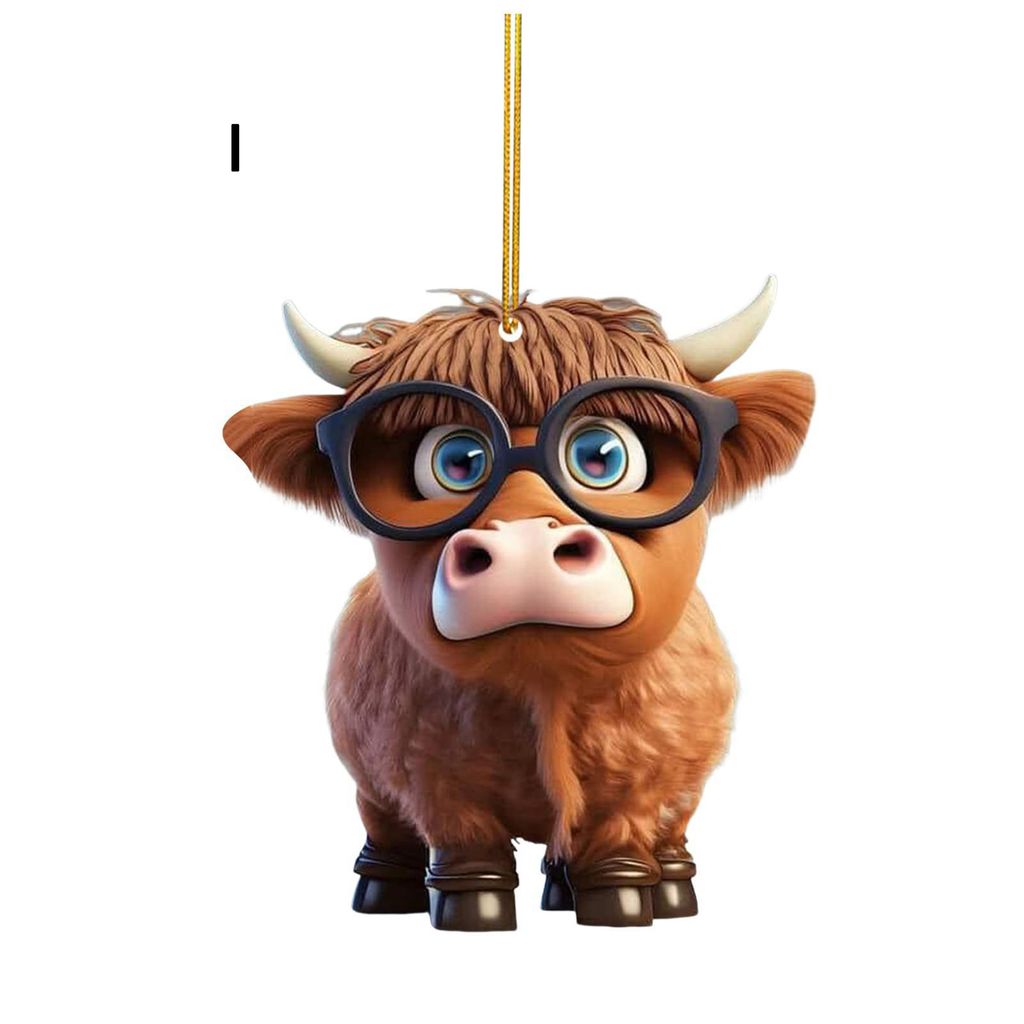 niedliche Cartoon Highland Cow Car Anhänger Acrylkunsthandwerk Orament Schöne Auto Rückfahrspiegel Dekoration Home Weihnachtsbaum Hängende Deko...