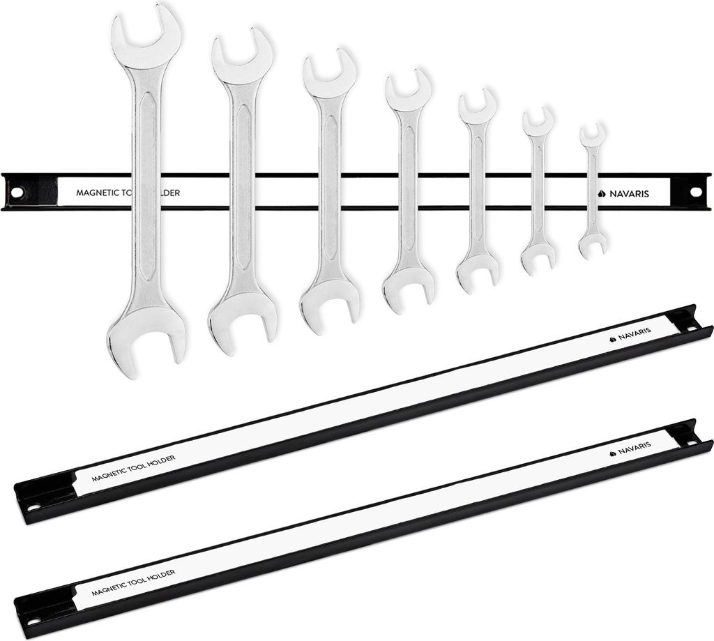 Navaris 3x Magnetische Werkzeughalter Leiste - ca. 45 cm lang mit Montage-Material - Wand Magnetleiste Set für Werkstatt - Magnet Werkzeug Halterung