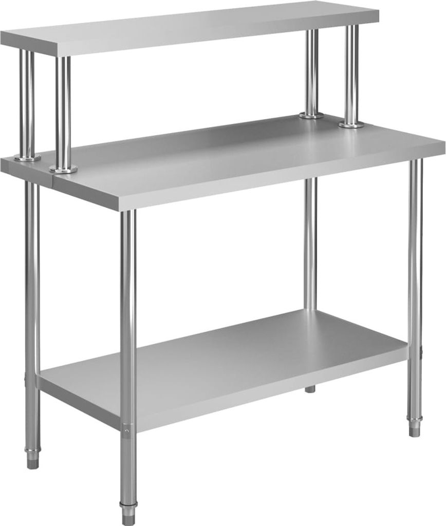 Küchen-Arbeitstisch mit Aufsatzboard 120×60×120 cm Edelstahl