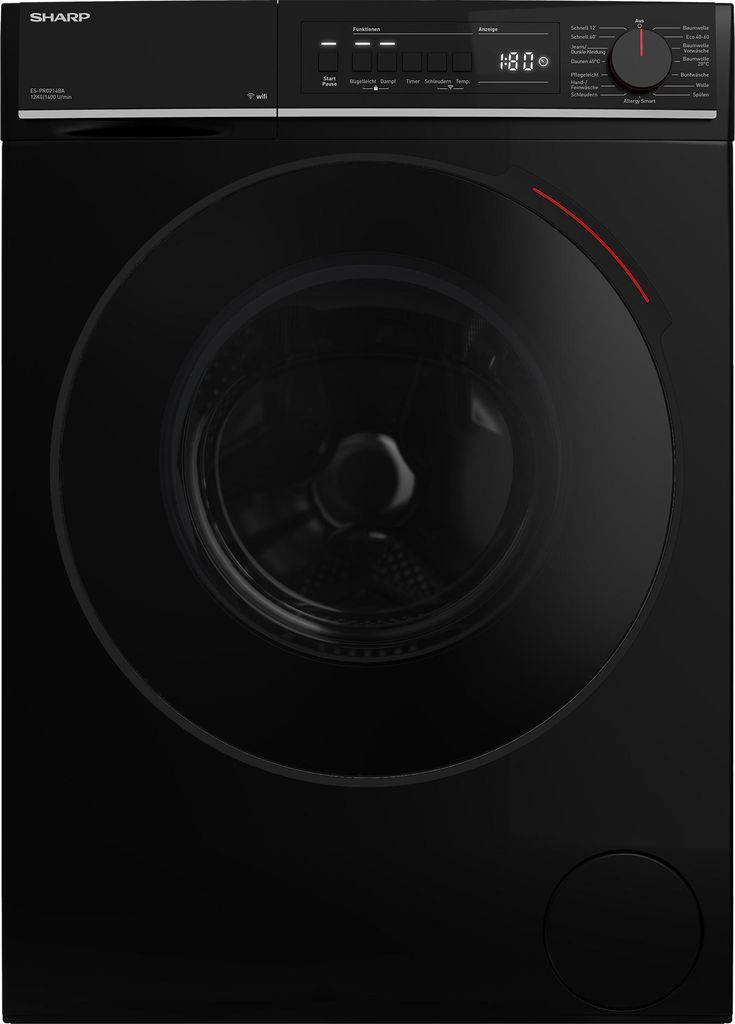 Sharp ES-PRO214BA-DE Waschmaschine 12 kg Schwarz WIFI VeeZy App AquaStop