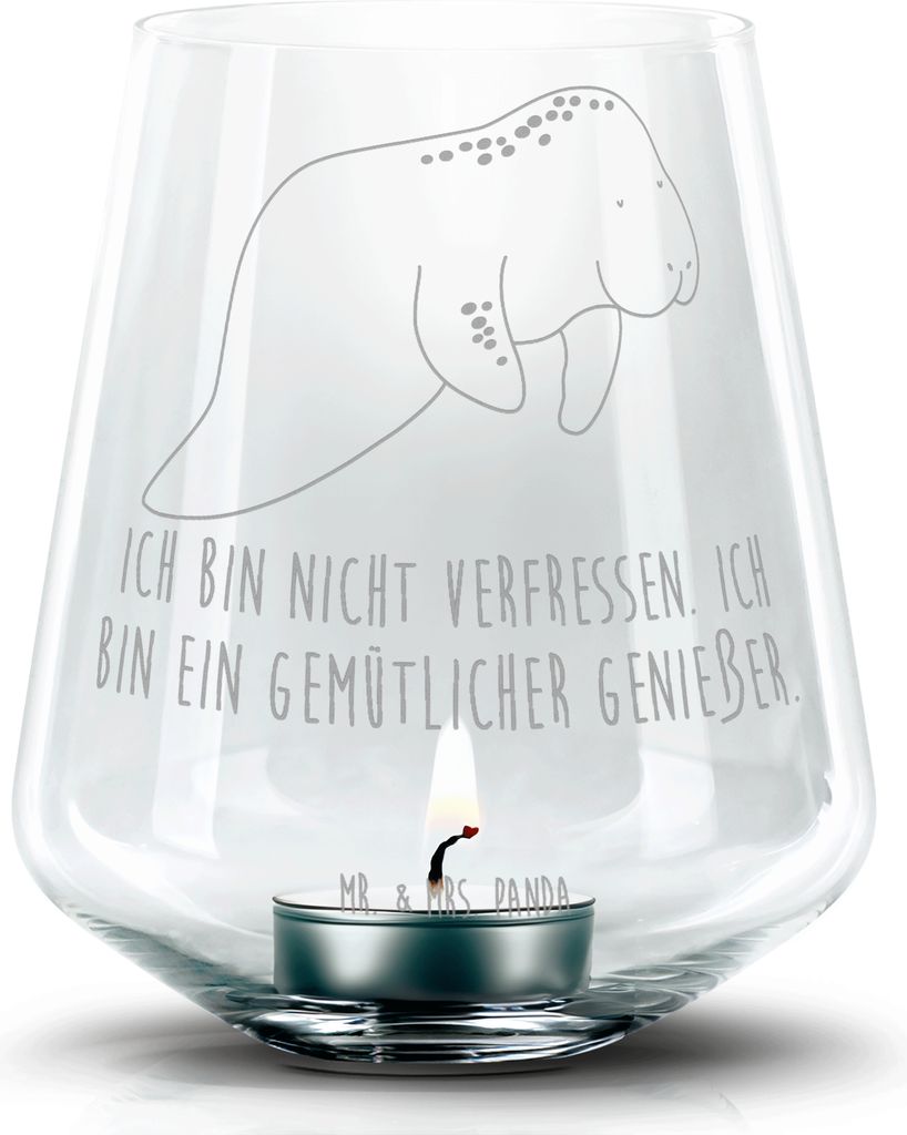 Mr. & Mrs. Panda Teelichthalter Seekuh Chillen - Transparent - Geschenk, Laterne, Abnehmen, gravur glas, Windlicht, Diät, Süßigkeiten, Zucker, K...