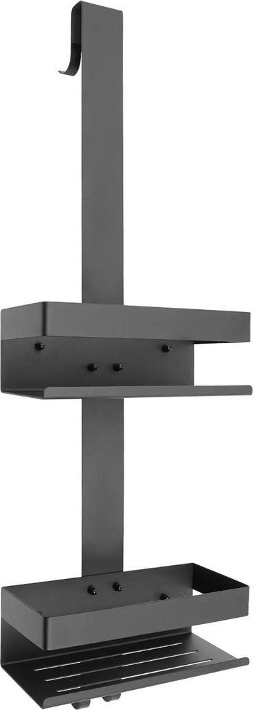 Duschablage - Über-Tür Duschregal - Bohrfrei - 2 Ebenen - Aus Edelstahl 304 - Für Türen bis 2 cm - Maße 23×10×74 cm - Schwarz