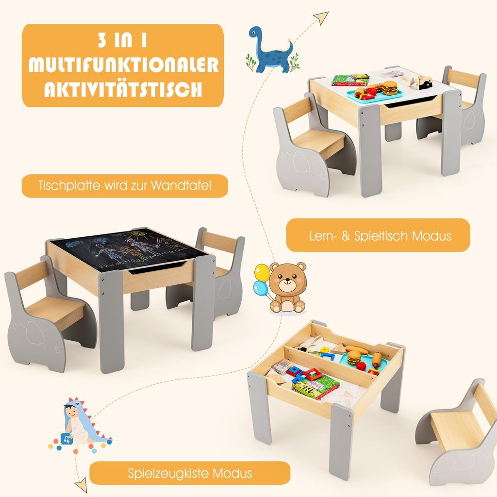 Set Tavolo Con Cassetto E Sedia Per Bambini – Legno Naturale/MDF Bianco, Cameretta E Area Giochi, Altezza Seduta 27 Cm