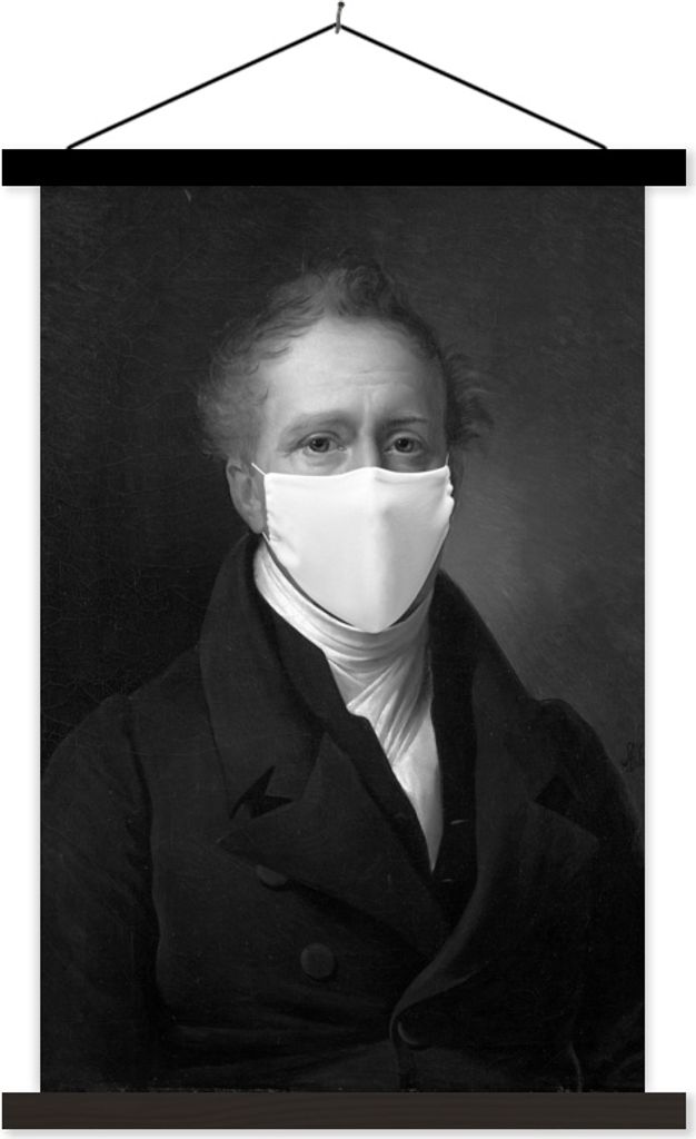 MuchoWow Textilposter Daniel Francis Schas mit einer Mundmaske - Gemälde von Alexander Jean Dubois Drahonet - schwarz-weiß 60x90 cm mit schwarz...