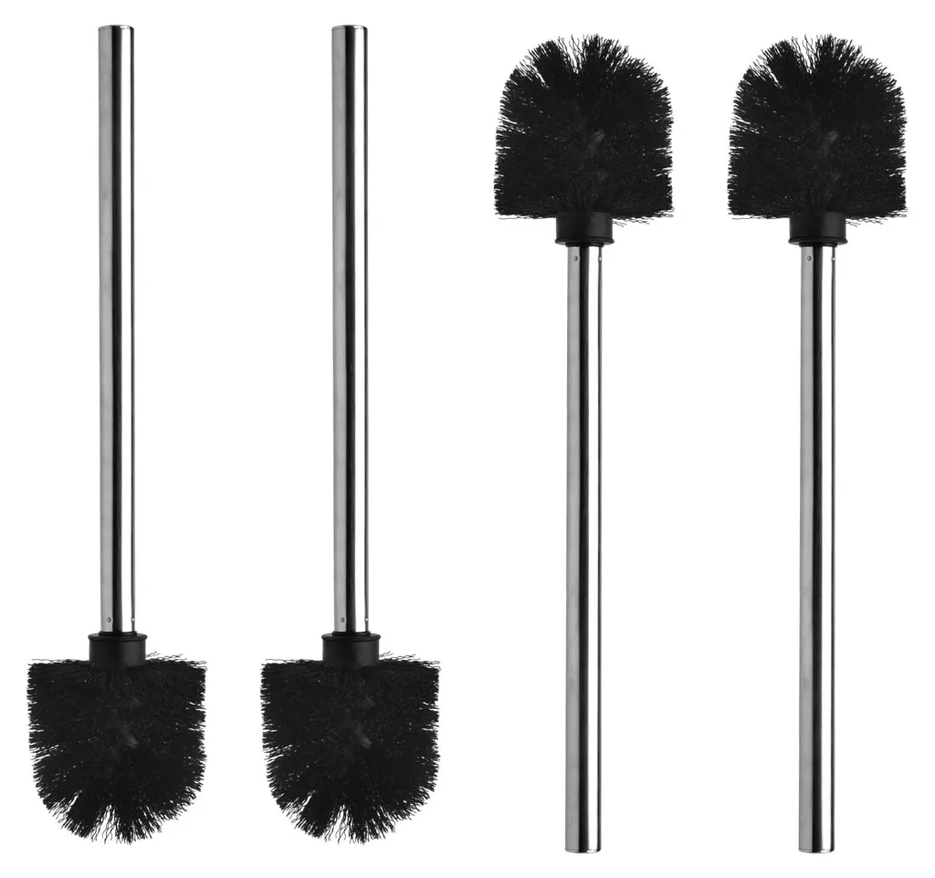 Lot de 4 brosses de toilettes noires avec manche robuste inox brossé