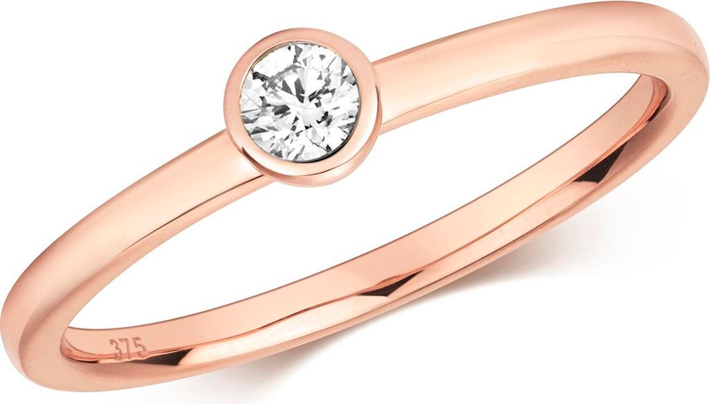 Funkelndes Feuer 9 Karat (375) Rotgold Damen - Diamant Solitärring Brillant-Schliff 0.10 Karat HI - I1, 57 (18.1); TRS347789KRRSP