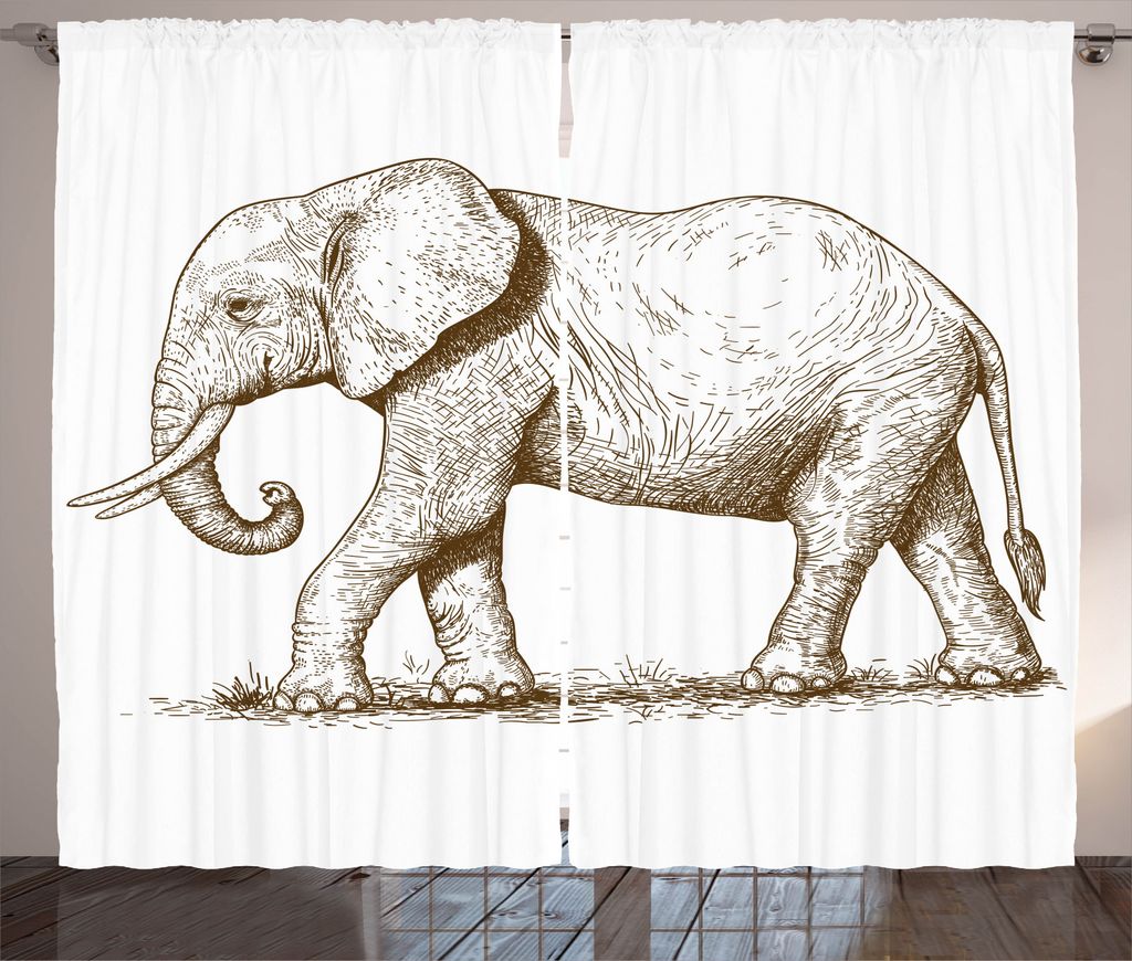 ABAKUHAUS afrikanisch Rustikaler Vorhang, Safari Wilde Tiere Kunst, Wohnzimmer Universalband Gardinen mit Schlaufen und Haken, 280 x 245 cm, Braun ...