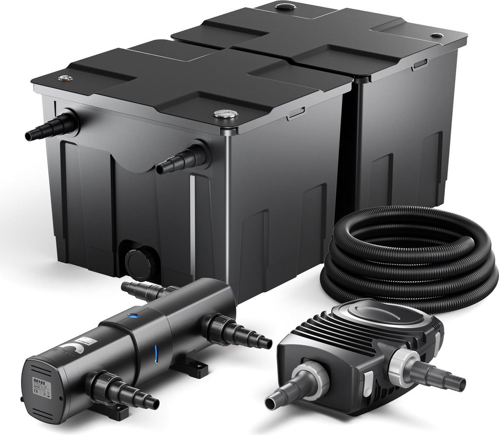 Wiltec Komplettset: CBF-350B Teichfilter bis 60000 L Teichfilteranlage als Durchlauffilter, NEO10000 SuperECO Teichpumpe 10000l/h 80W, CUV-236 Teic...