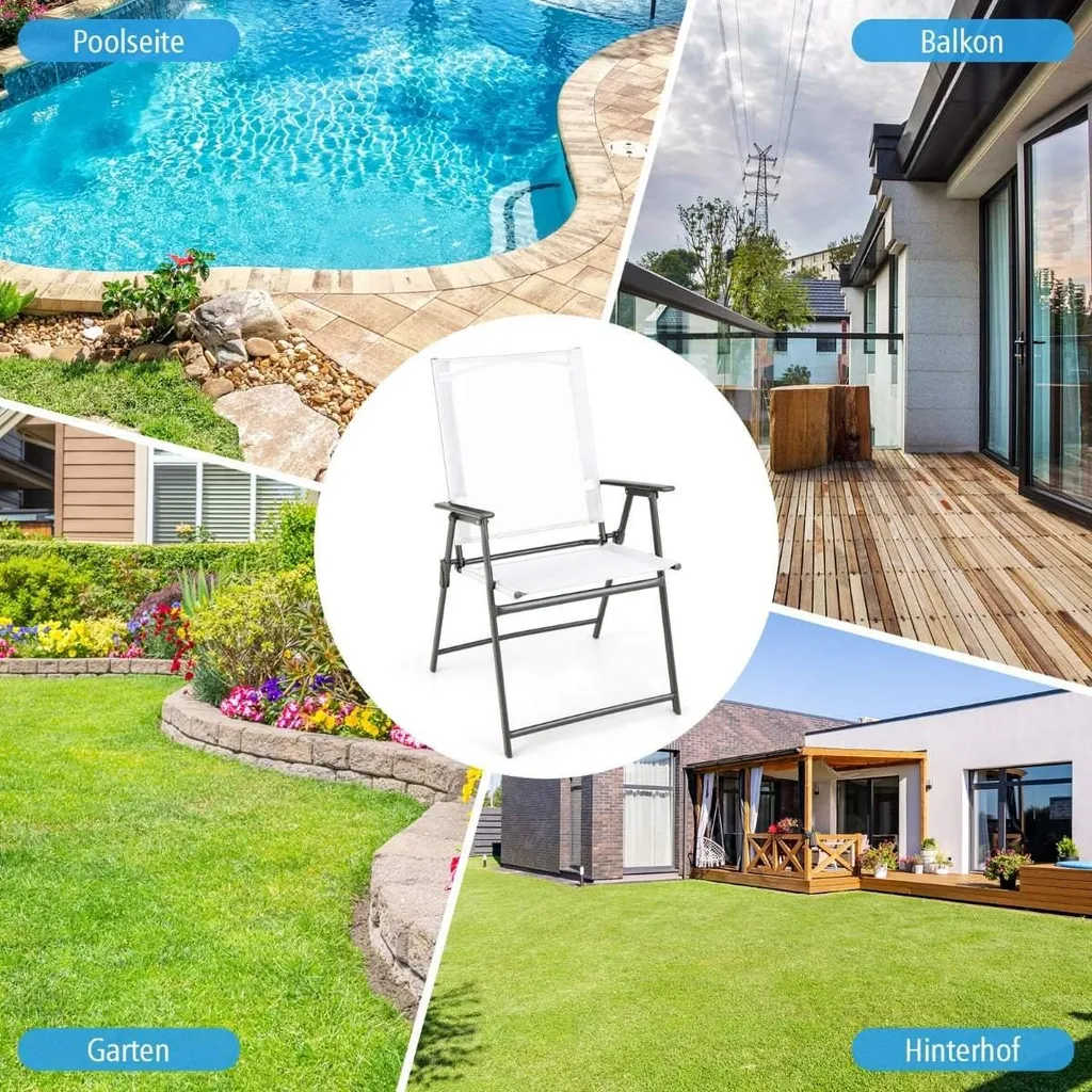 Lot de 4 chaises pliantes d'appoint blanches pour réception et jardin