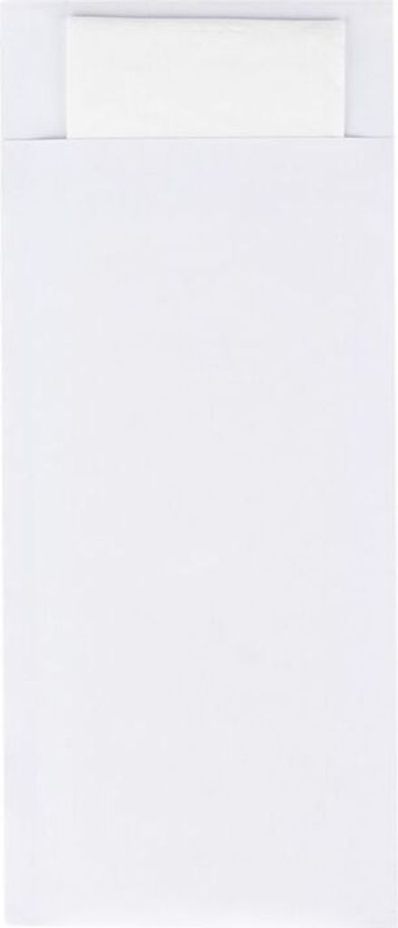 Bestecktasche in Weiß 85 x 200 mm, mit 2-lagiger Tissue-Serviette in Weiß - 100 Stück