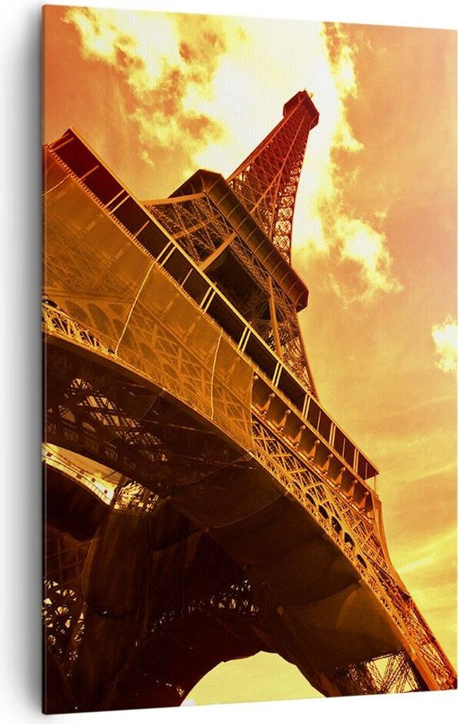 Bild auf Leinwand - Leinwandbild - Einteilig - Eiffelturm Paris Stadt Bau - 80x120cm - Wand Bild - Wanddeko - Wandbilder - Leinwanddruck - Wanddeko...