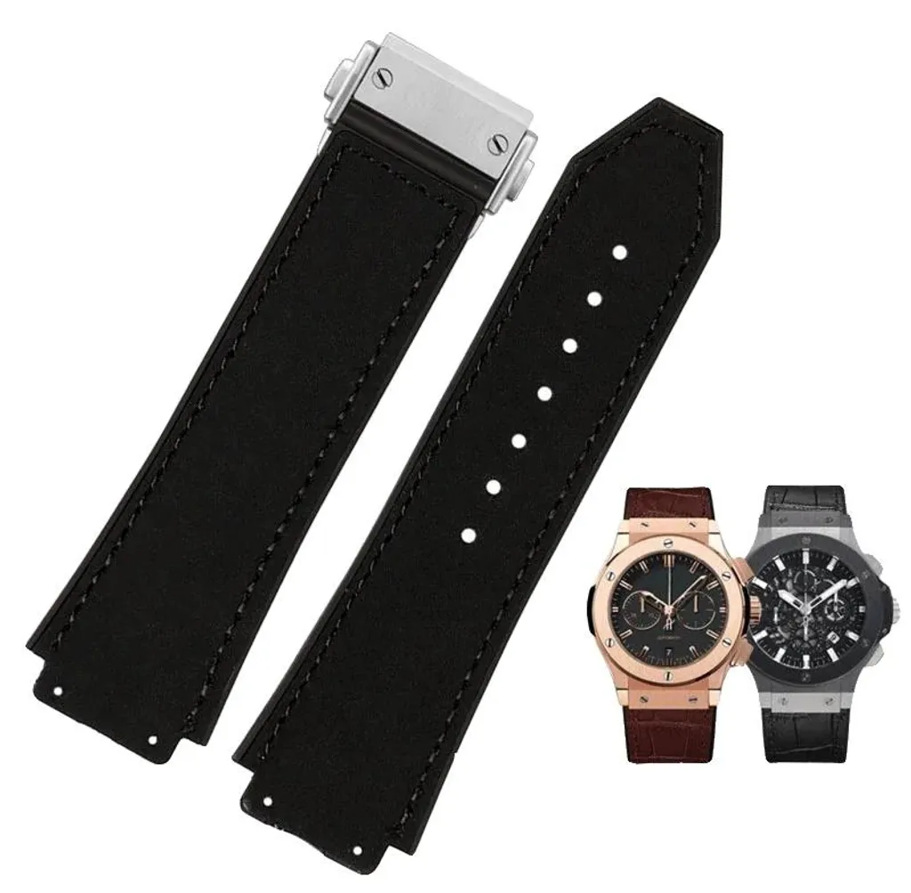 Bracelet montre cuir vachette noir givré 26x19mm boucle acier or rose