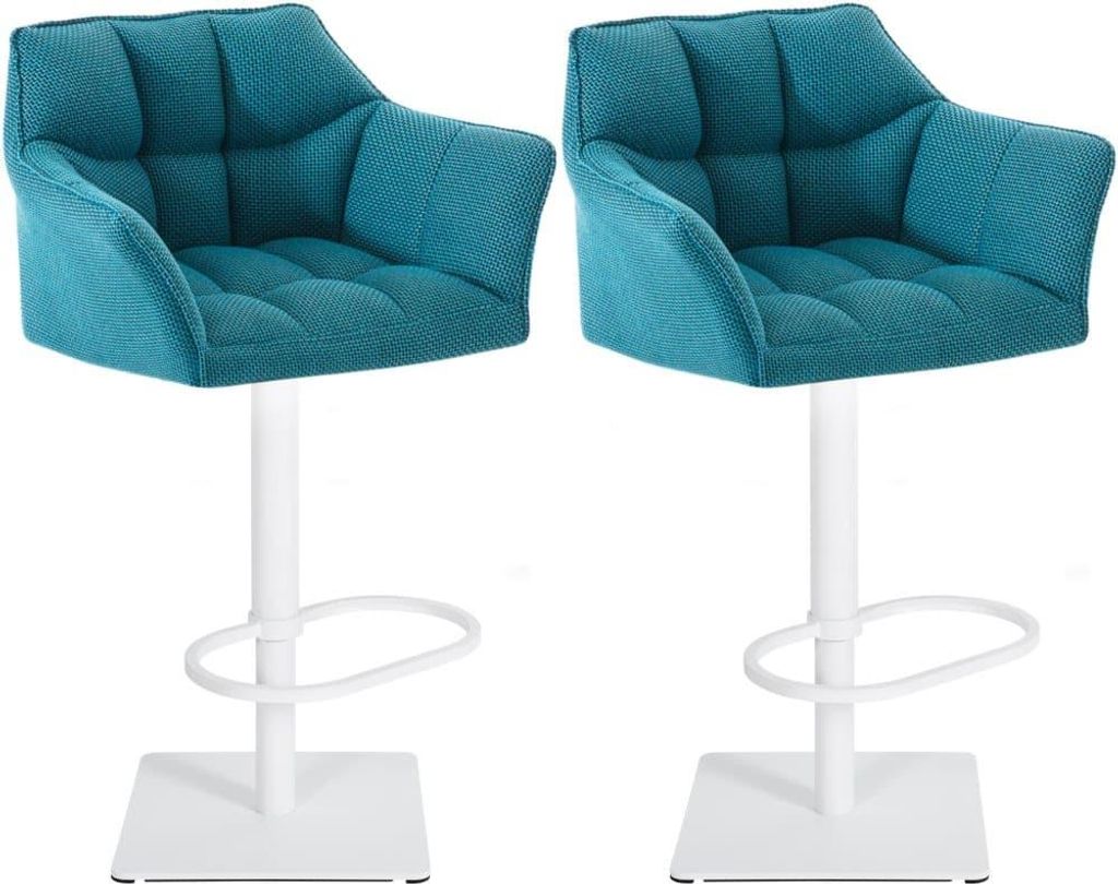 Set aus 2 verstellbaren Barhockern – Hochhocker – Extra Sitzkomfort | Grundfarbe: Weiß | Farbe: Türkis