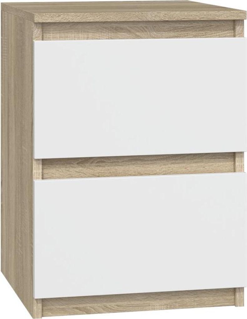 Moderner Nachttisch MALWA M2 mit 2 Schubladen – Kompaktes Aufbewahrungsmöbel | Farbe: Sonoma/Weiß | Größe: 30x30x40