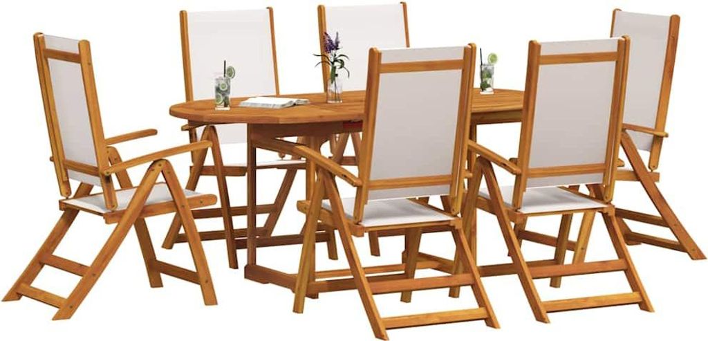 vidaXL 7-tlg. Garten-Essgruppe Massivholz Akazie und Textilene