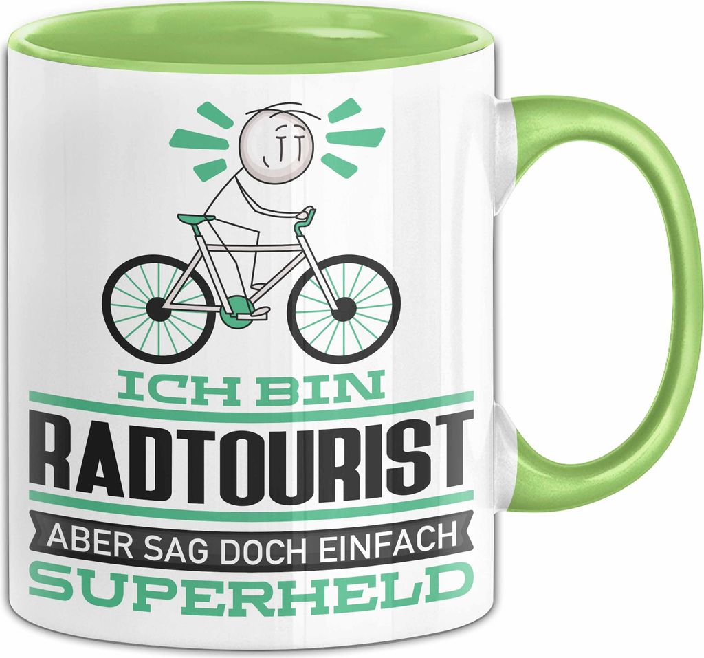 Radtourist Geschenk Tasse Ich Bin Radtourist Aber Sag Doch Einfach Superheld Lustige Geschenkdiee für Radtourist Kaffee-Becher (Grün)