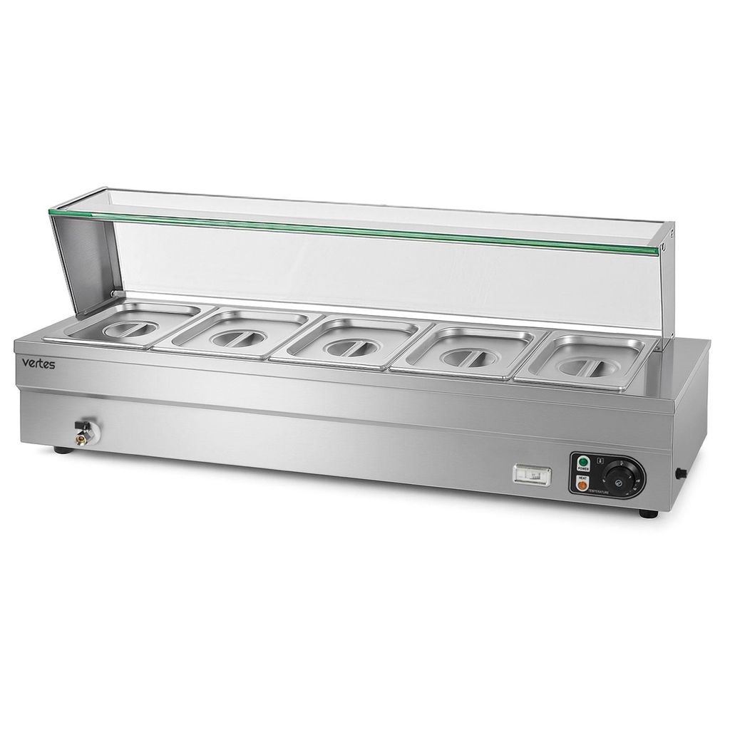 VERTES Speisenwärmer Buffetwärmer Wärmebehälter Für Speisen Elektrisch 1500W aus Edelstahl (Inkl 5x 1/2 GN Behälter mit Deckel, 10L, Ablasshahn)