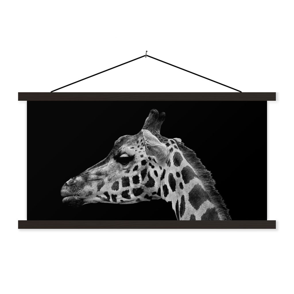 MuchoWow Textilposter Tiere - Giraffe - Schwarz - Weiß 60x30 cm mit schwarzem Rahmen - Textilien