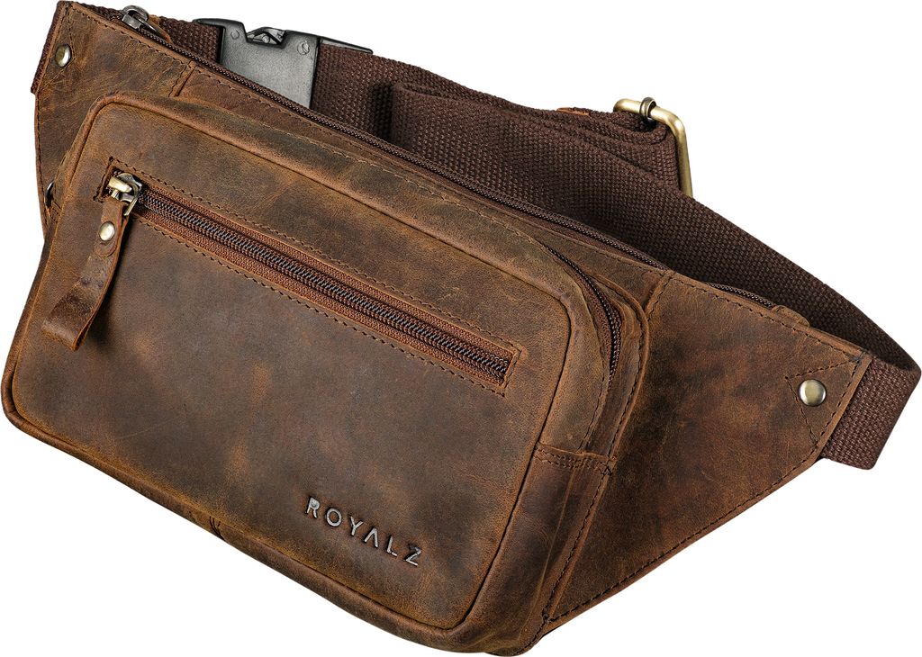ROYALZ Bauchtasche Leder Vintage - Unisex Gürteltasche Nevada Braun