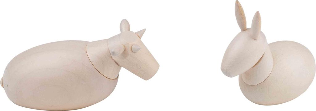 Krippenfigur Ochse & Esel weiß lasiert, stilisiert, 2-teilig Höhe 7cm NEU