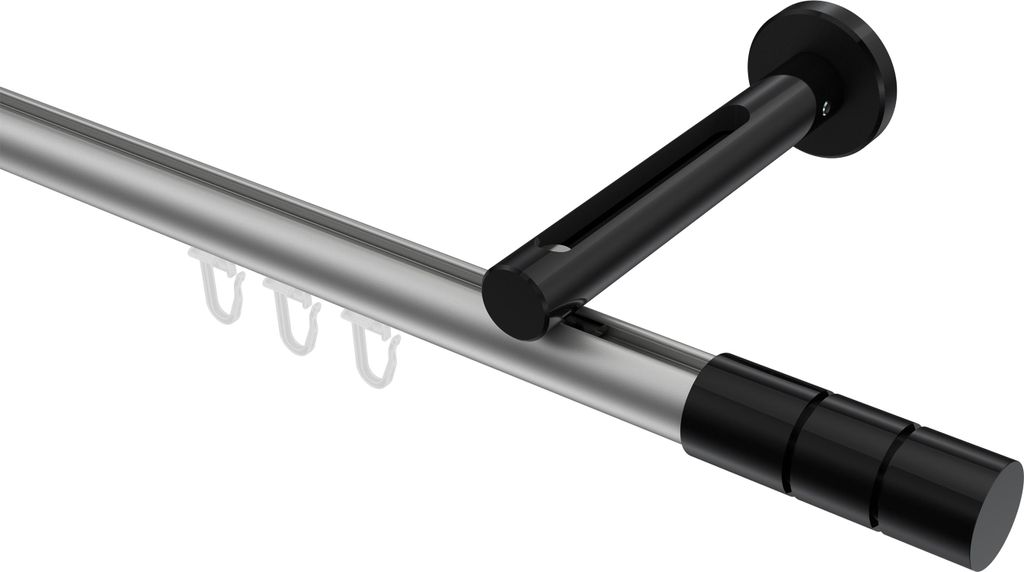 Interdeco Innenlaufstange / Gardinenstange mit Innenlauf Silbergrau / Schwarz, Typ Siteno Elanto (Rillenzylinder), 20 mm Ø 1-läufig, 480 cm