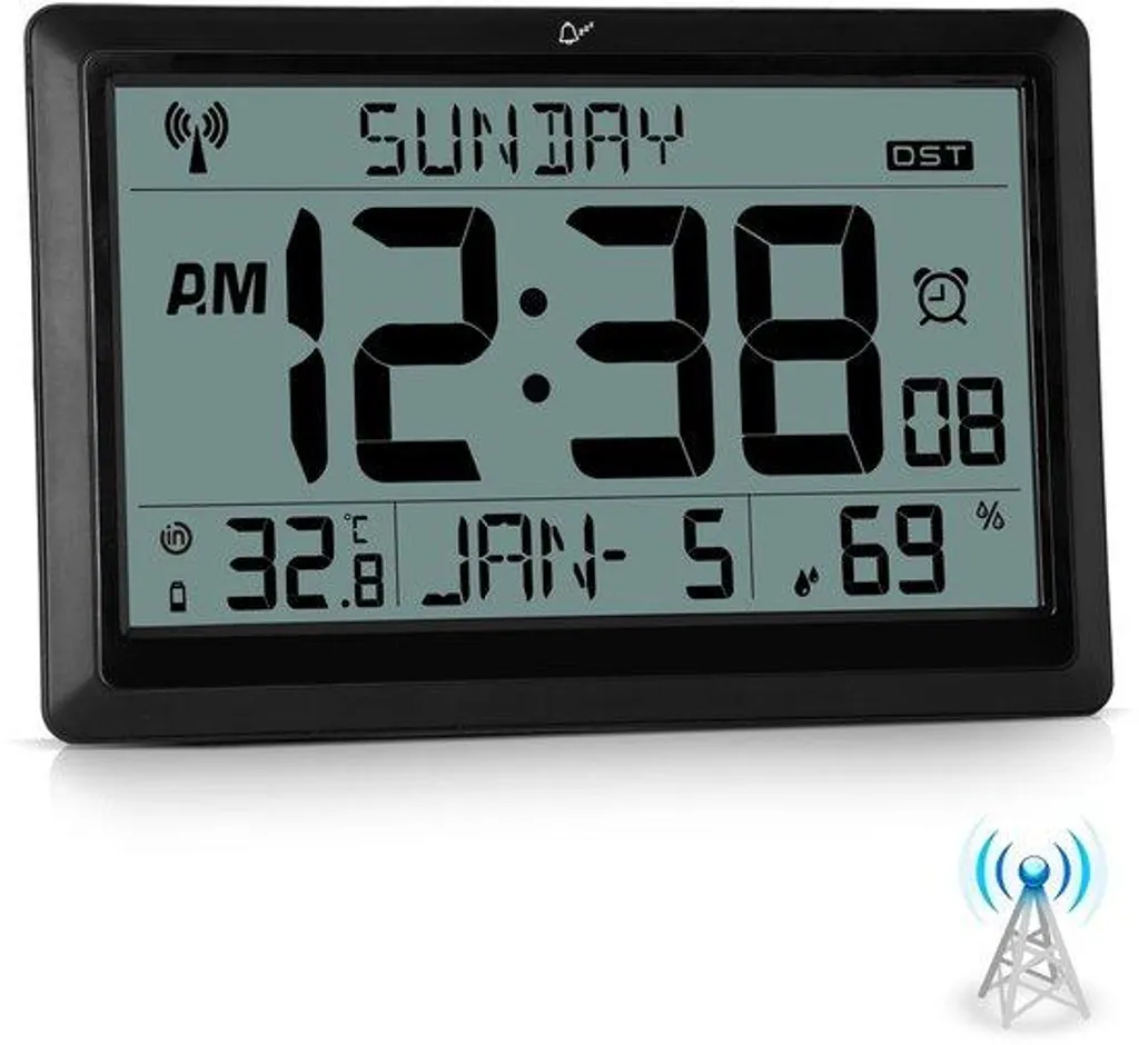 Horloge murale pour bureau et cuisine avec température et humidité LCD