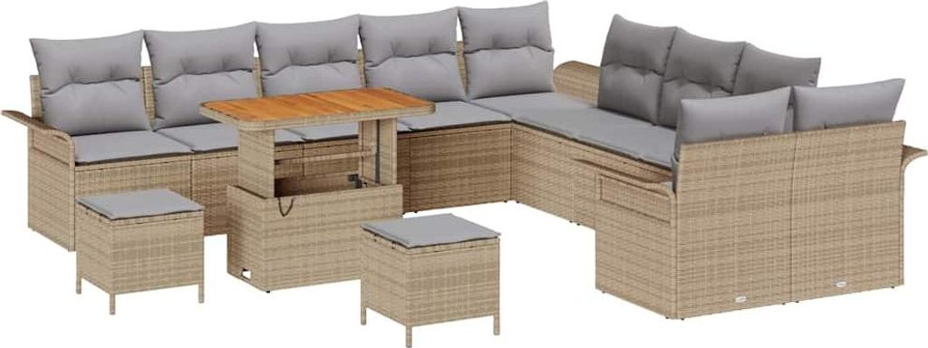 vidaXL Gartensofa-set mit Kissen 13 pcs Beige Poly-Rattan