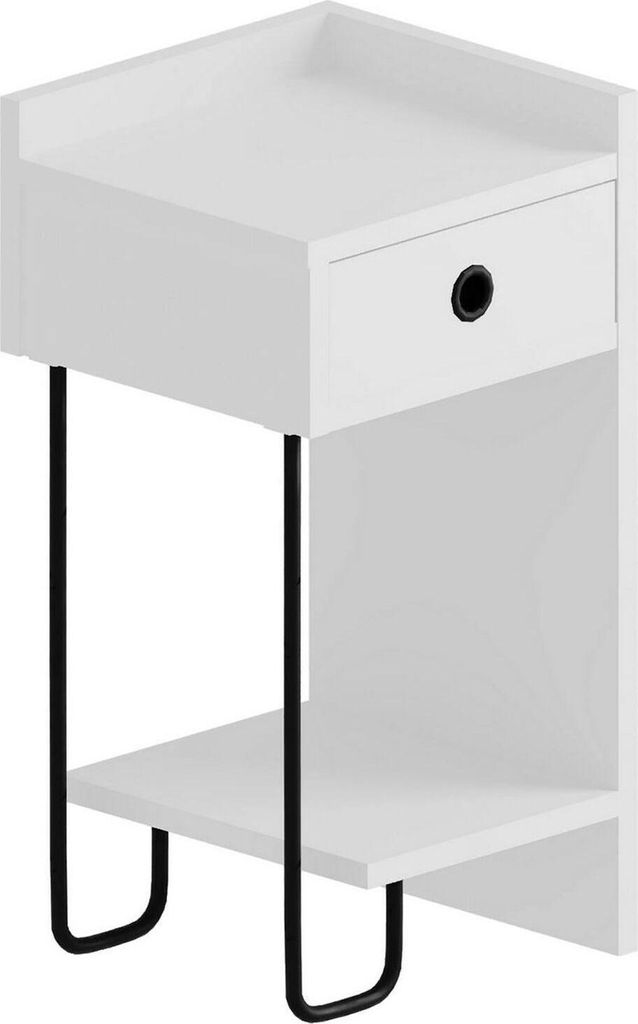 Nachttisch Rasalas, Niedrige Kommode, Tisch, Multifunktionaler Nachttisch, 32x30 h61 cm, Weiß