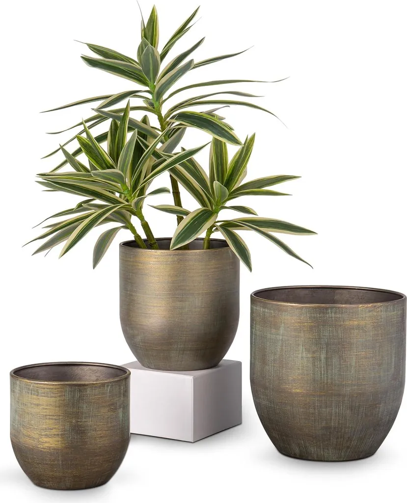 Set de 3 pots de fleurs en acier galvanisé vert Ø16,5 13,5 12 cm