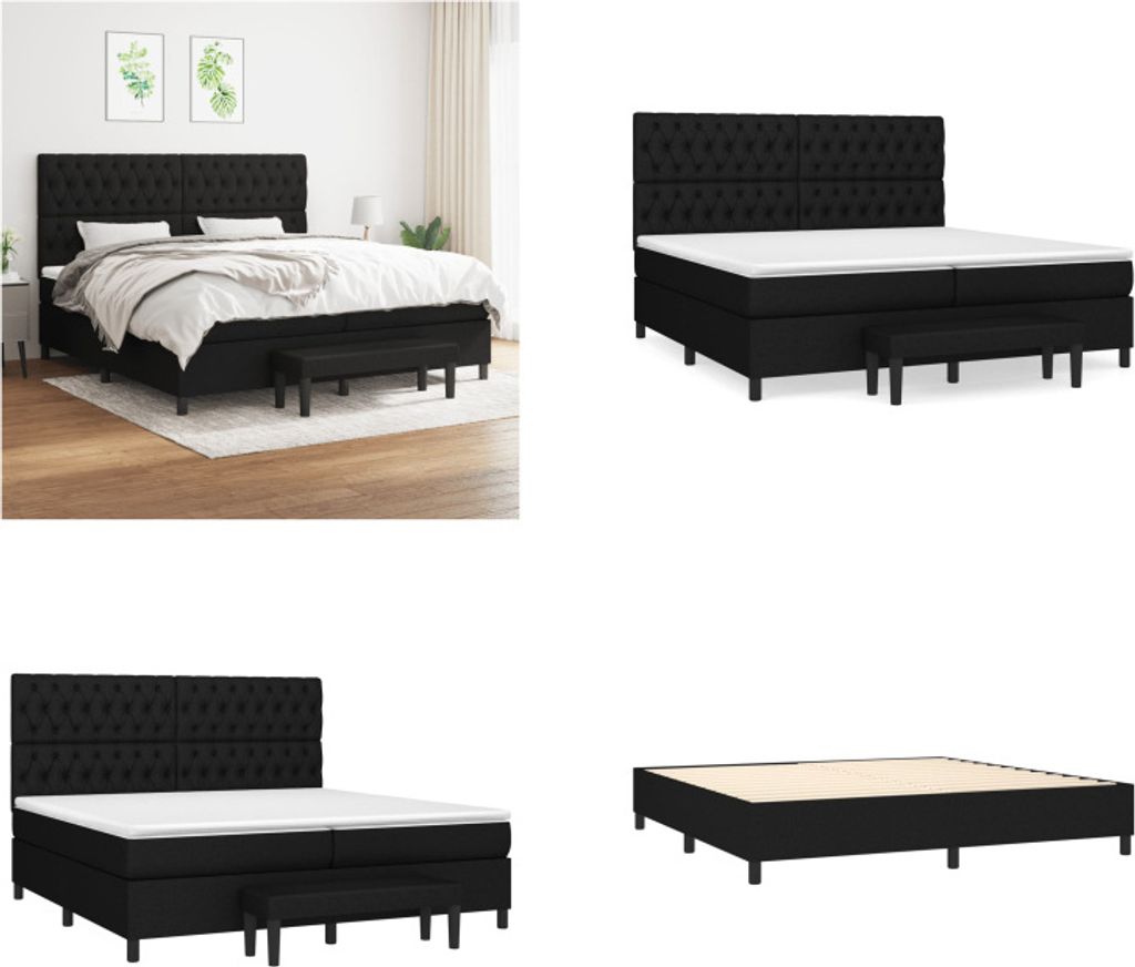 vidaXL Boxspringbett mit Matratze Schwarz 200x200 cm Stoff - Boxspringbett - Boxspringbetten - Bett - Schlafzimmermöbel