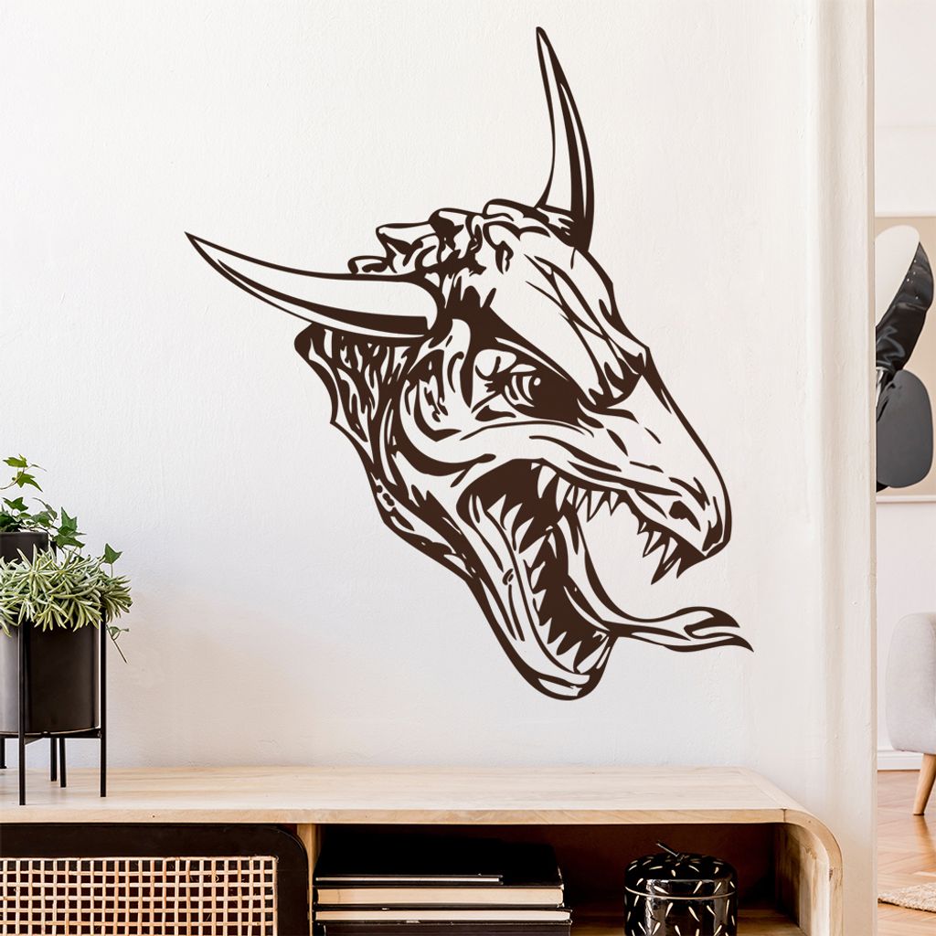 Drachen Kopf Wandtattoo in 6 Größen - Wandaufkleber Wall Sticker - Dekoration, Küche, Wohnzimmer, Schlafzimmer, Badezimmer