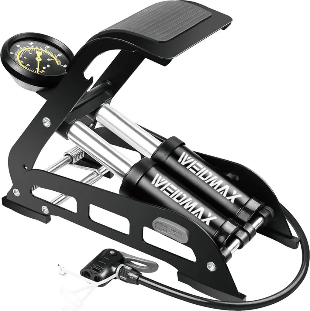 Pompe à vélo pour VTT et route avec manomètre double cylindre 7 bar
