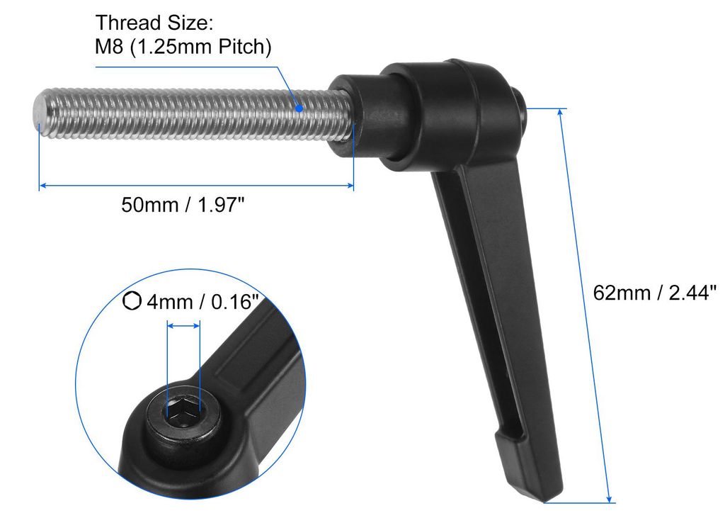 2 Stš¹ck Klemmhebel Griff M8 x 50mm Au?engewinde Schraube Edelstahl 304 mit Zinklegierung Verstellbare Handgriff Spannhebel fš¹r Werkzeugmaschi...