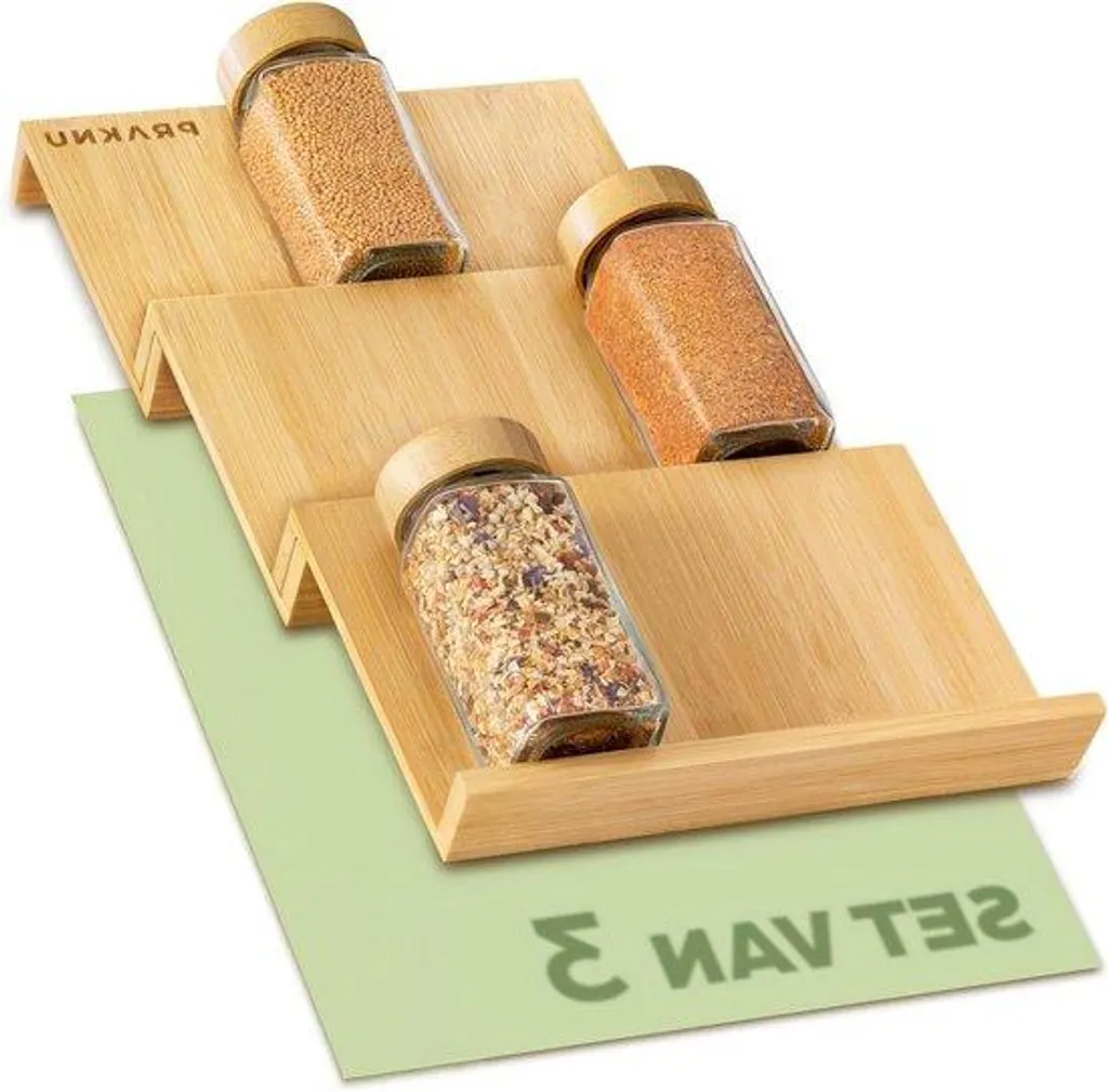 Présentoir à épices 3 niveaux pour tiroir cuisine avec tapis de maintien