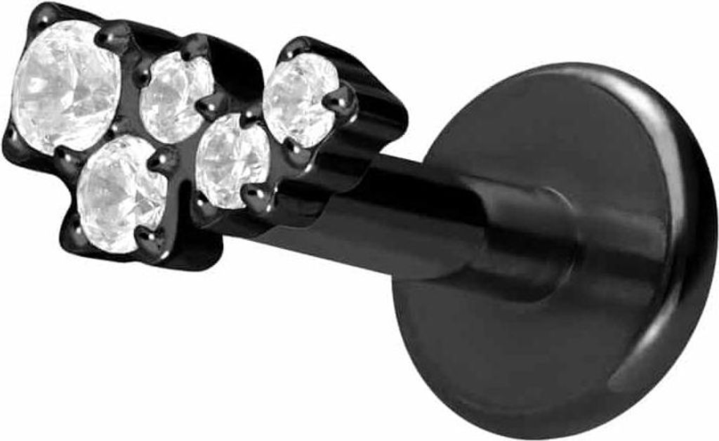 Ohrpiercing, Nasenpiercing Titan Labret mit Push Fit KRISTALLWOLKE Schwarz Stablänge: 7mm | Stabstärke: 1mm
