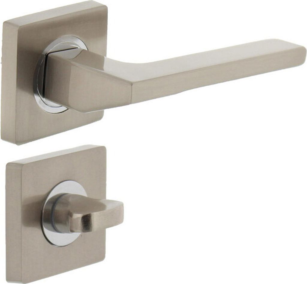 Türklinke Ben Rosette eckig mit Riegel Nickel matt