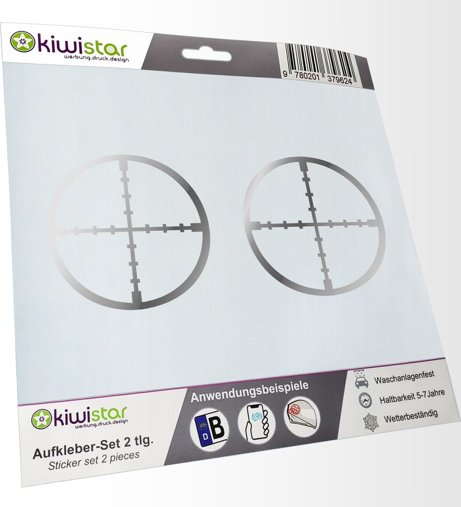 Kiwistar - 2x Kennzeichenaufkleber - chrom - 21 mm Fadenkreuz - Scharfschütze Aufkleber für Auto, Laptop, Fahrrad, LKW, Motorrad Mehrfarbig JDM D...