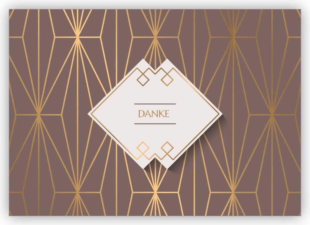 4x Elegante Art Deco Dankeskarte mit Gold Optik in braun: Danke