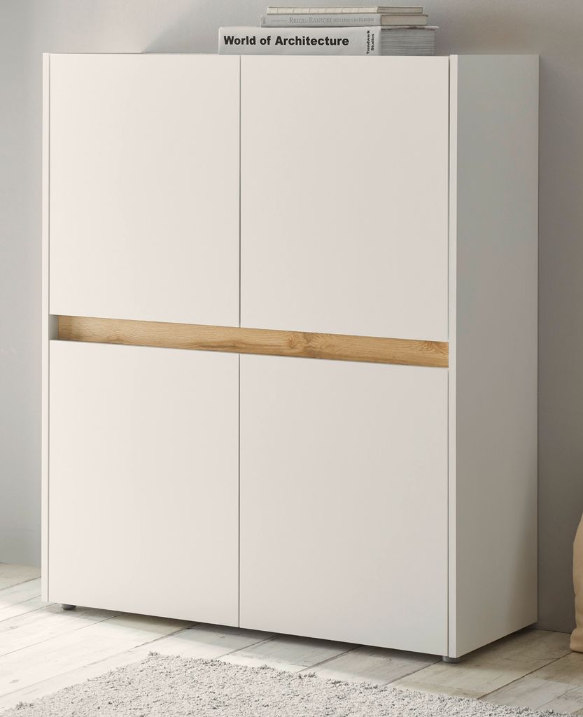 Büroschrank Highboard "Center" in weiß und Wotan Eiche Stauraumschrank