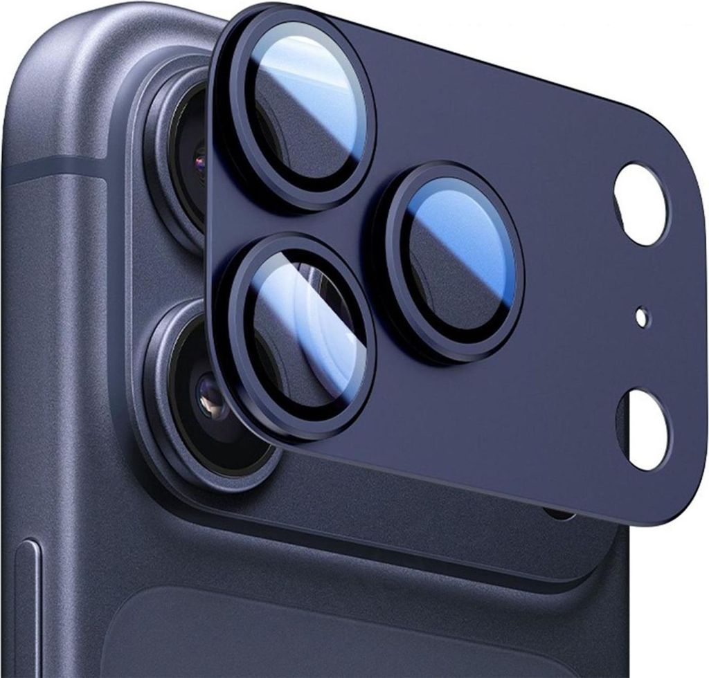 Metall Kamera Schutzring für Apple iPhone 17 Pro Max mit Glasabdeckung Blau