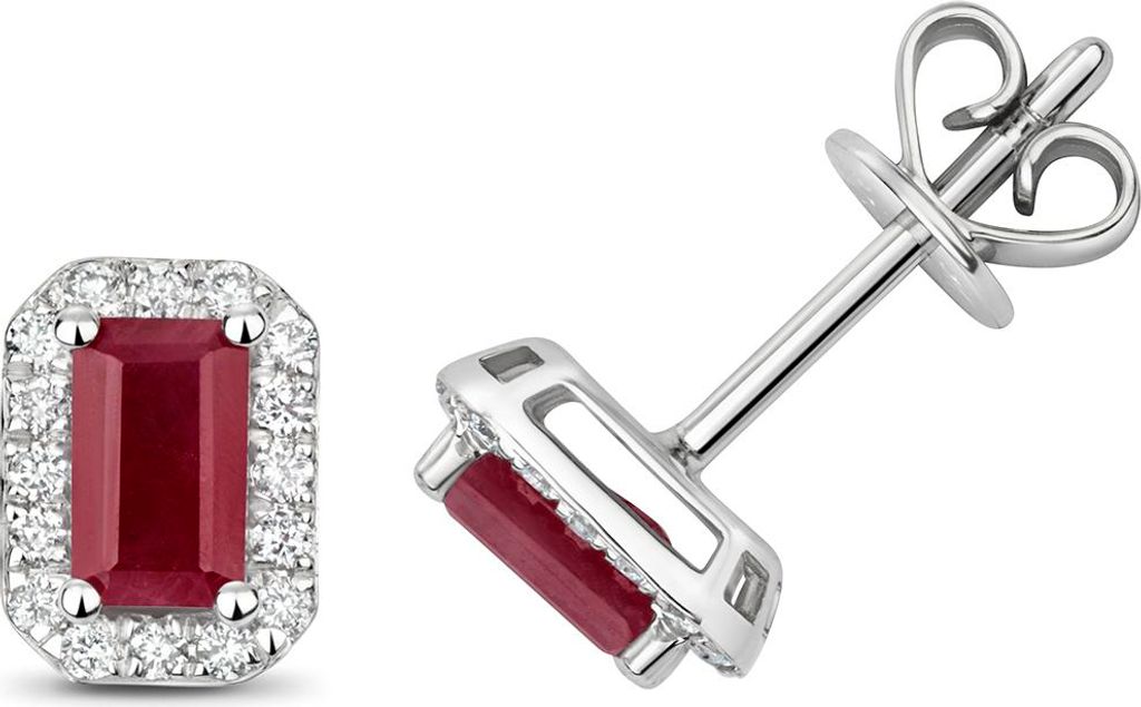 9 Karat (375) Weißgold Damen - Diamant Paar Ohrstecker Brillant-Schliff 0.17 Karat HI - I1 mit Rubin - 8mm*6mm; TRS3284
