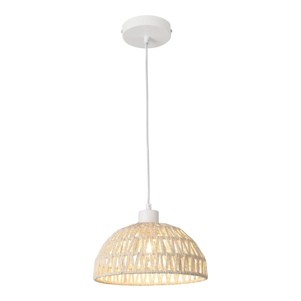 Hängeleuchte ‘Alton’ 1 x E27 höhenverstellbar Metall und Rattan 156 cm Weiß