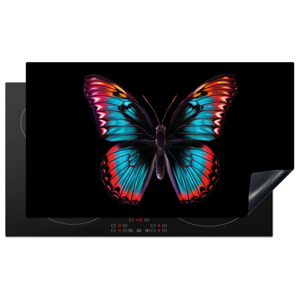 KitchenYeah Herdabdeckplatte Schmetterling - Farben - Tier - Schwarz , 89x51cm, Küche Deko, Glaskeramikfeld Herdabdeckung, Abdeckplatte fùr Koc...