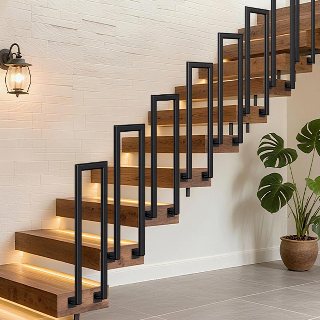 Faziango 75cm U-Form Treppengeländer Schwarz Eisen Elliptische Röhre Handlauf für Treppen für Universal Innen und Außen , Flure Seitliche Montage