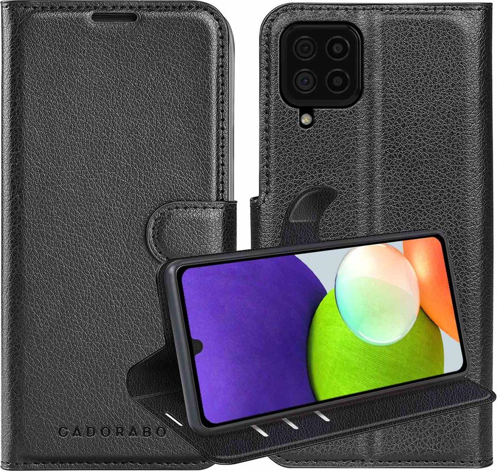 Cadorabo Hülle für Samsung Galaxy A22 4G / M22 / M32 4G in PHANTOM SCHWARZ Schutzhülle mit Magnetverschluss, Standfunktion und Kartenfach Flip C...
