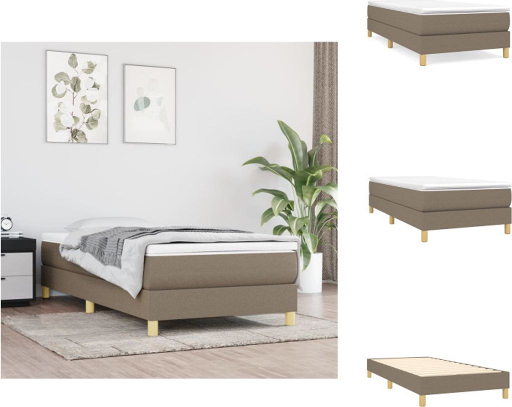 vidaXL Boxspringbett mit Matratze Taupe 90x200 cm Stoff - Betten & Bettgestelle
