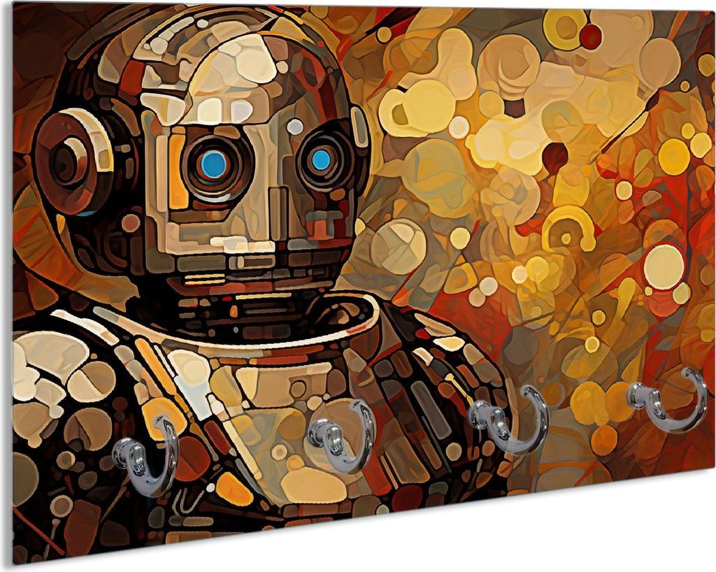 Wallario Handtuchhalter aus Glas, Motiv: Bildnis eines Roboters, 30 x 20 cm mit 4 Haken