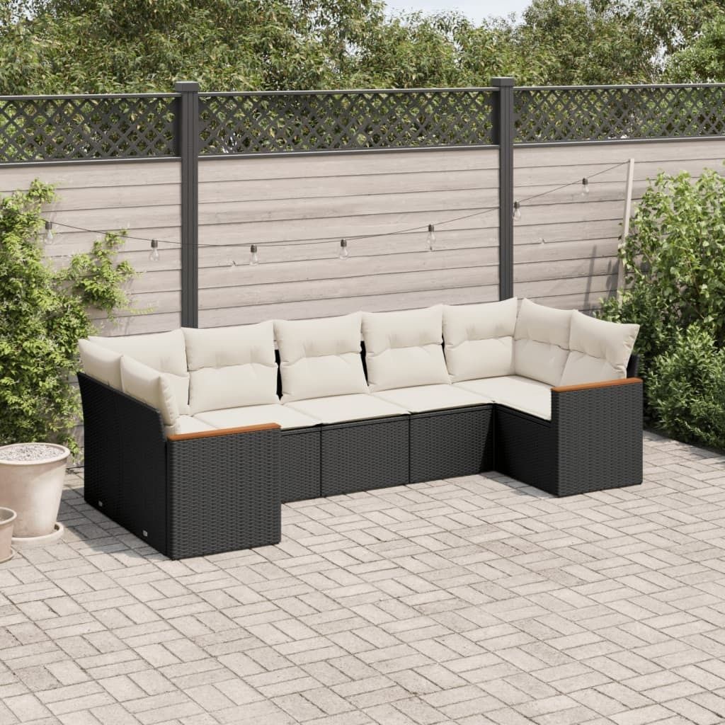 7-tlg. Garten-Sofagarnitur mit Kissen Schwarz Poly Rattan 3258668
