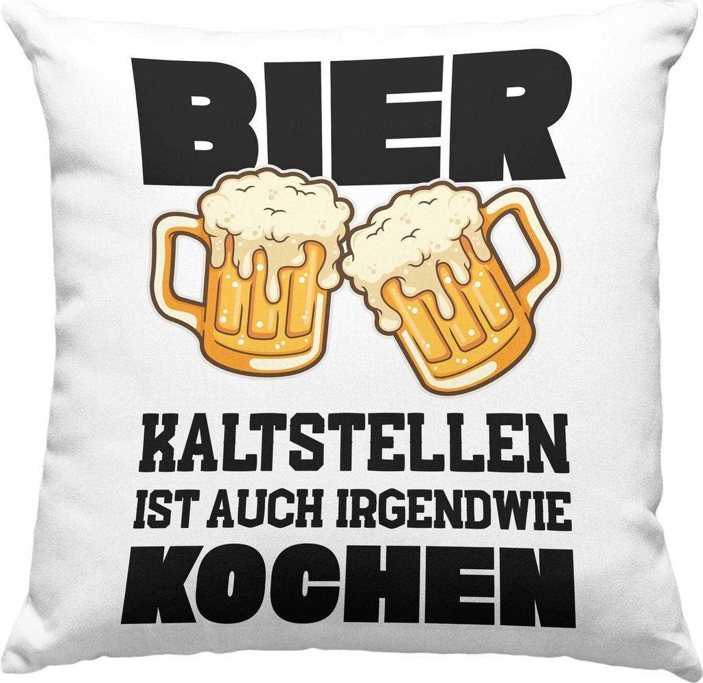 Trendation - Bier Deko-Kissen mit Füllung 40x40 Lustiger Spruch Saufen Party Lustiger Spruch Männer Vater (Grau)